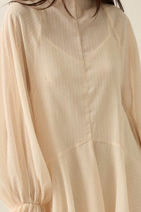 At Last Striped Chiffon Bishop-Sleeve Layered Mini Dress - ShopPromesa