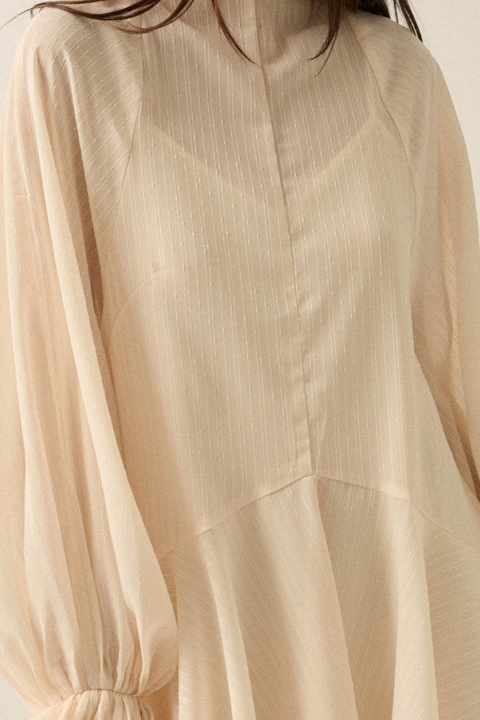 At Last Striped Chiffon Bishop-Sleeve Layered Mini Dress - ShopPromesa