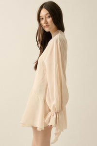 At Last Striped Chiffon Bishop-Sleeve Layered Mini Dress - ShopPromesa