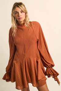 At Last Striped Chiffon Bishop-Sleeve Layered Mini Dress - ShopPromesa