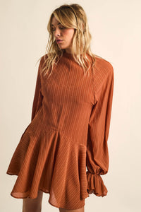 At Last Striped Chiffon Bishop-Sleeve Layered Mini Dress - ShopPromesa