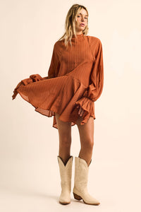 At Last Striped Chiffon Bishop-Sleeve Layered Mini Dress - ShopPromesa
