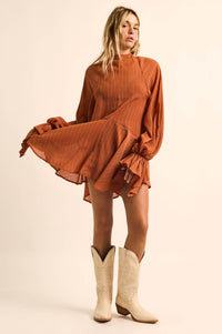 At Last Striped Chiffon Bishop-Sleeve Layered Mini Dress - ShopPromesa