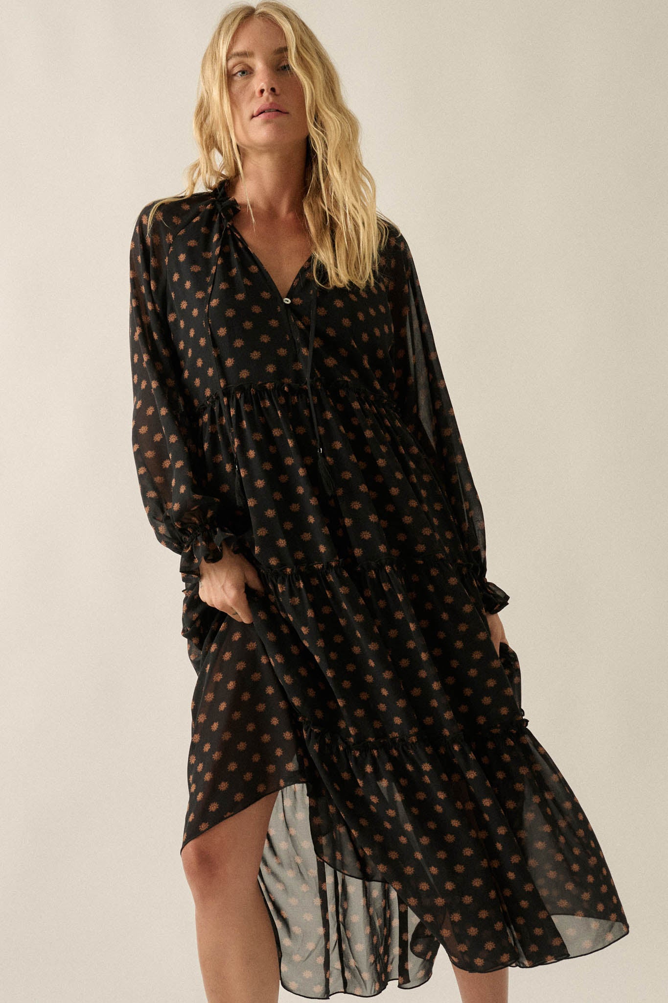 Glorious Blooms Floral Chiffon Midi Prairie Dress - ShopPromesa