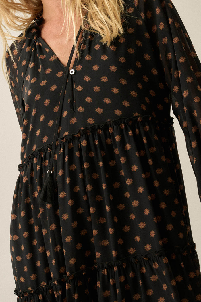 Glorious Blooms Floral Chiffon Midi Prairie Dress - ShopPromesa