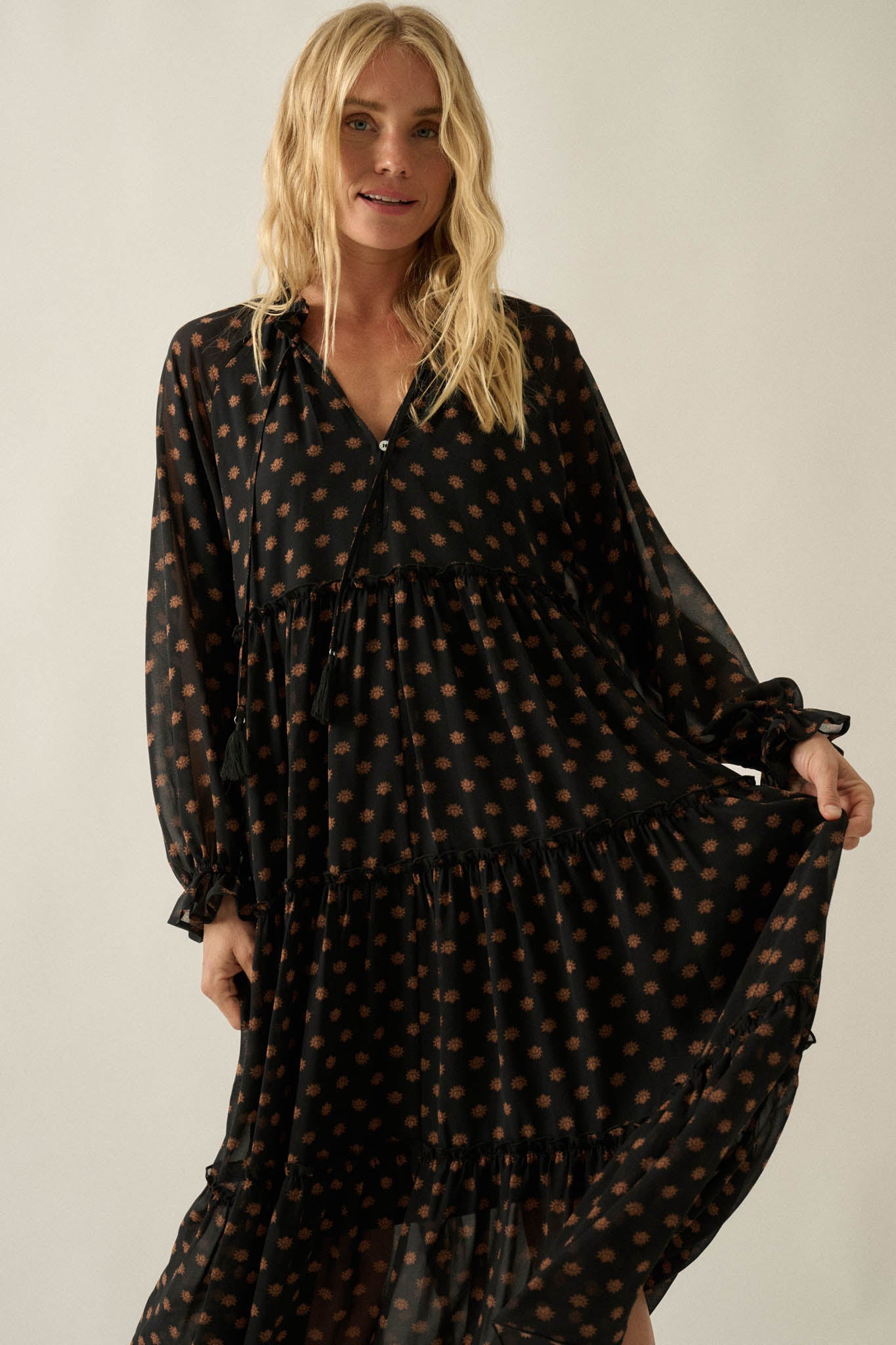 Glorious Blooms Floral Chiffon Midi Prairie Dress - ShopPromesa