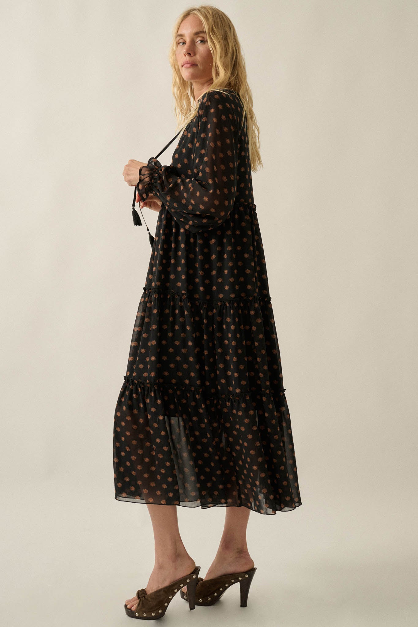 Glorious Blooms Floral Chiffon Midi Prairie Dress - ShopPromesa