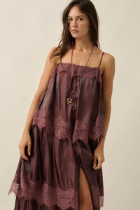 Shine On Shimmer Chiffon Lace-Trim Tiered Maxi Dress - ShopPromesa