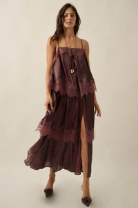 Shine On Shimmer Chiffon Lace-Trim Tiered Maxi Dress - ShopPromesa