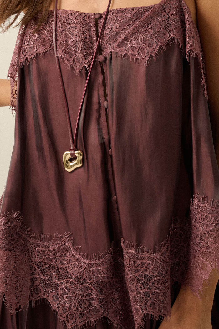 Shine On Shimmer Chiffon Lace-Trim Tiered Maxi Dress - ShopPromesa