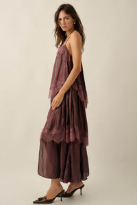 Shine On Shimmer Chiffon Lace-Trim Tiered Maxi Dress - ShopPromesa
