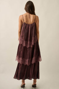 Shine On Shimmer Chiffon Lace-Trim Tiered Maxi Dress - ShopPromesa