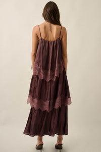 Shine On Shimmer Chiffon Lace-Trim Tiered Maxi Dress - ShopPromesa