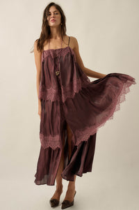Shine On Shimmer Chiffon Lace-Trim Tiered Maxi Dress - ShopPromesa