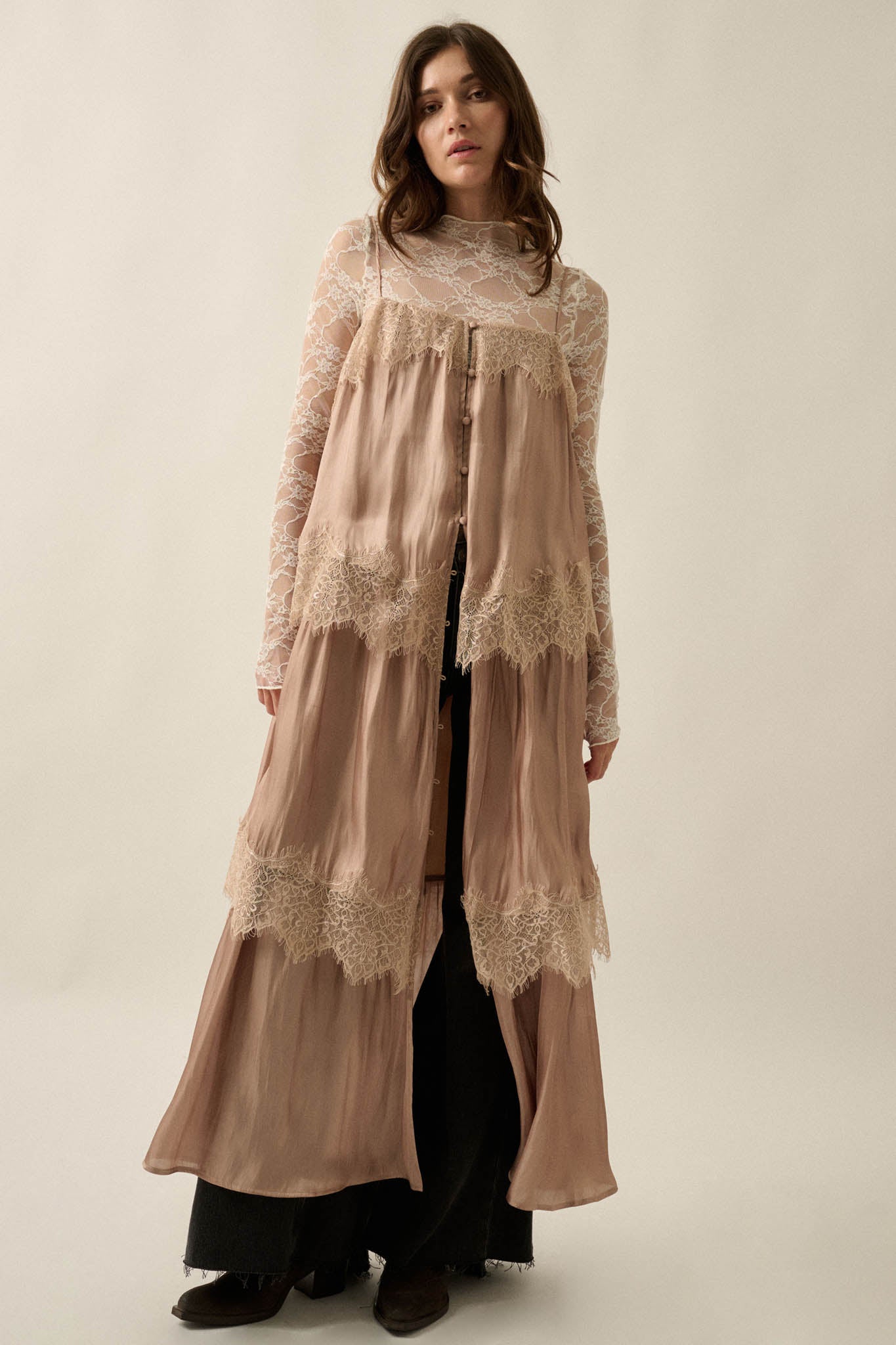 Shine On Shimmer Chiffon Lace-Trim Tiered Maxi Dress - ShopPromesa