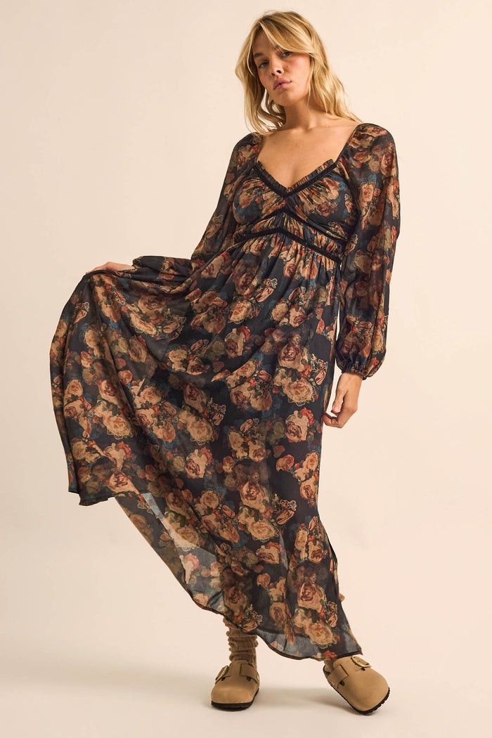 Blessed Beauty Floral Balloon-Sleeve Maxi Dress - ShopPromesa
