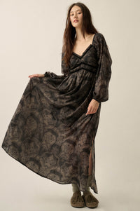 Decadent Beauty Ornate Balloon-Sleeve Maxi Dress - ShopPromesa