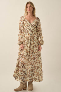 Butterfly Waltz Floral Balloon-Sleeve Maxi Dress - ShopPromesa