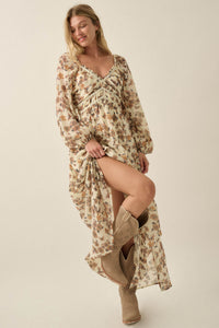 Butterfly Waltz Floral Balloon-Sleeve Maxi Dress - ShopPromesa