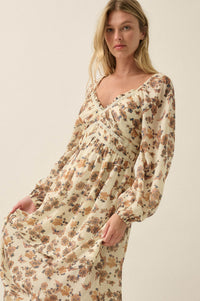 Butterfly Waltz Floral Balloon-Sleeve Maxi Dress - ShopPromesa