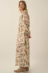 Butterfly Waltz Floral Balloon-Sleeve Maxi Dress - ShopPromesa
