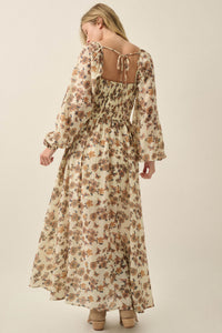 Butterfly Waltz Floral Balloon-Sleeve Maxi Dress - ShopPromesa