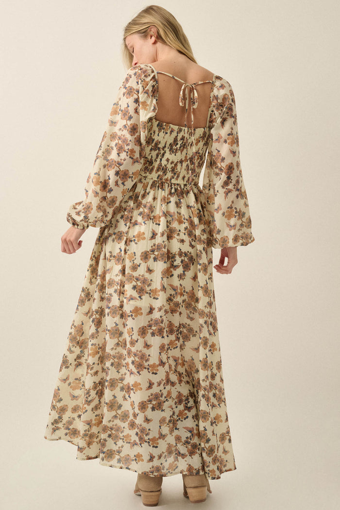 Butterfly Waltz Floral Balloon-Sleeve Maxi Dress - ShopPromesa