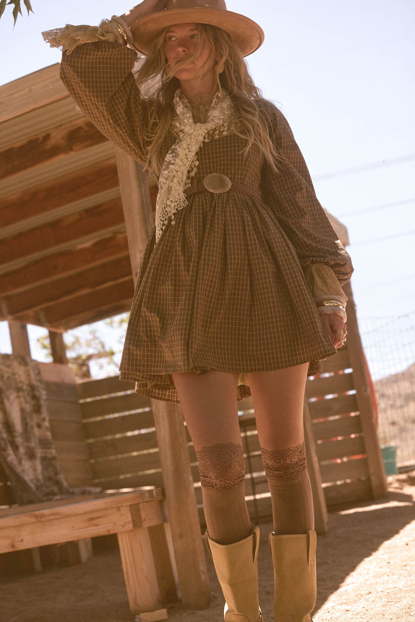 Better World Plaid Balloon-Sleeve Babydoll Mini Dress - ShopPromesa