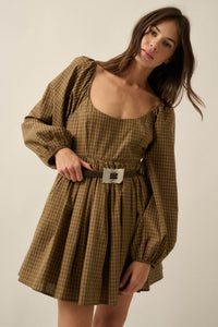 Better World Plaid Balloon-Sleeve Babydoll Mini Dress - ShopPromesa