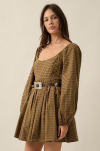 Better World Plaid Balloon-Sleeve Babydoll Mini Dress - ShopPromesa