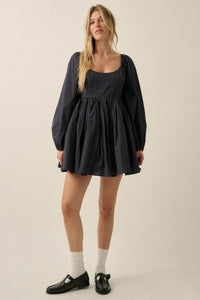 Better World Plaid Balloon-Sleeve Babydoll Mini Dress - ShopPromesa