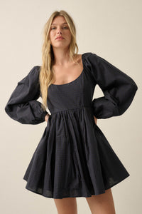 Better World Plaid Balloon-Sleeve Babydoll Mini Dress - ShopPromesa