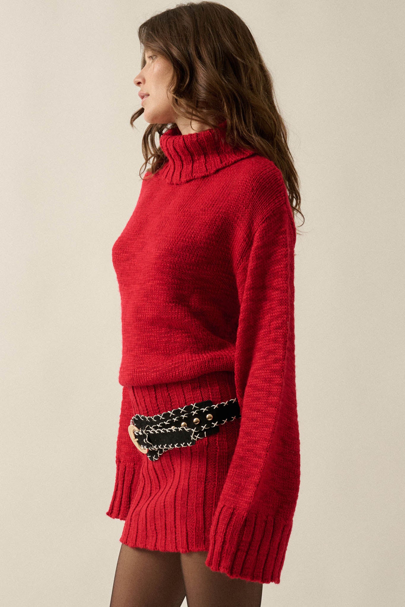 Speak Up Wide-Sleeve Turtleneck Mini Sweater Dress - ShopPromesa