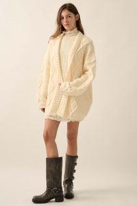 Diamond Hill Open-Front Cable Knit Pocket Cardigan - ShopPromesa