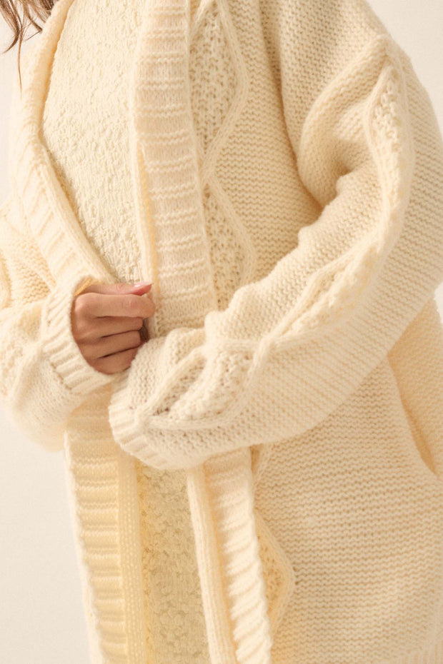 Diamond Hill Open-Front Cable Knit Pocket Cardigan - ShopPromesa