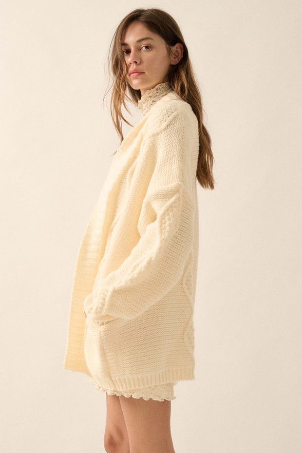 Diamond Hill Open-Front Cable Knit Pocket Cardigan - ShopPromesa