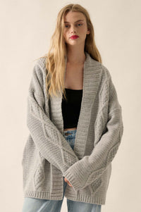 Diamond Hill Open-Front Cable Knit Pocket Cardigan - ShopPromesa