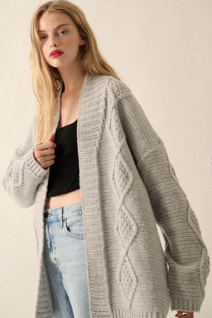 Diamond Hill Open-Front Cable Knit Pocket Cardigan - ShopPromesa