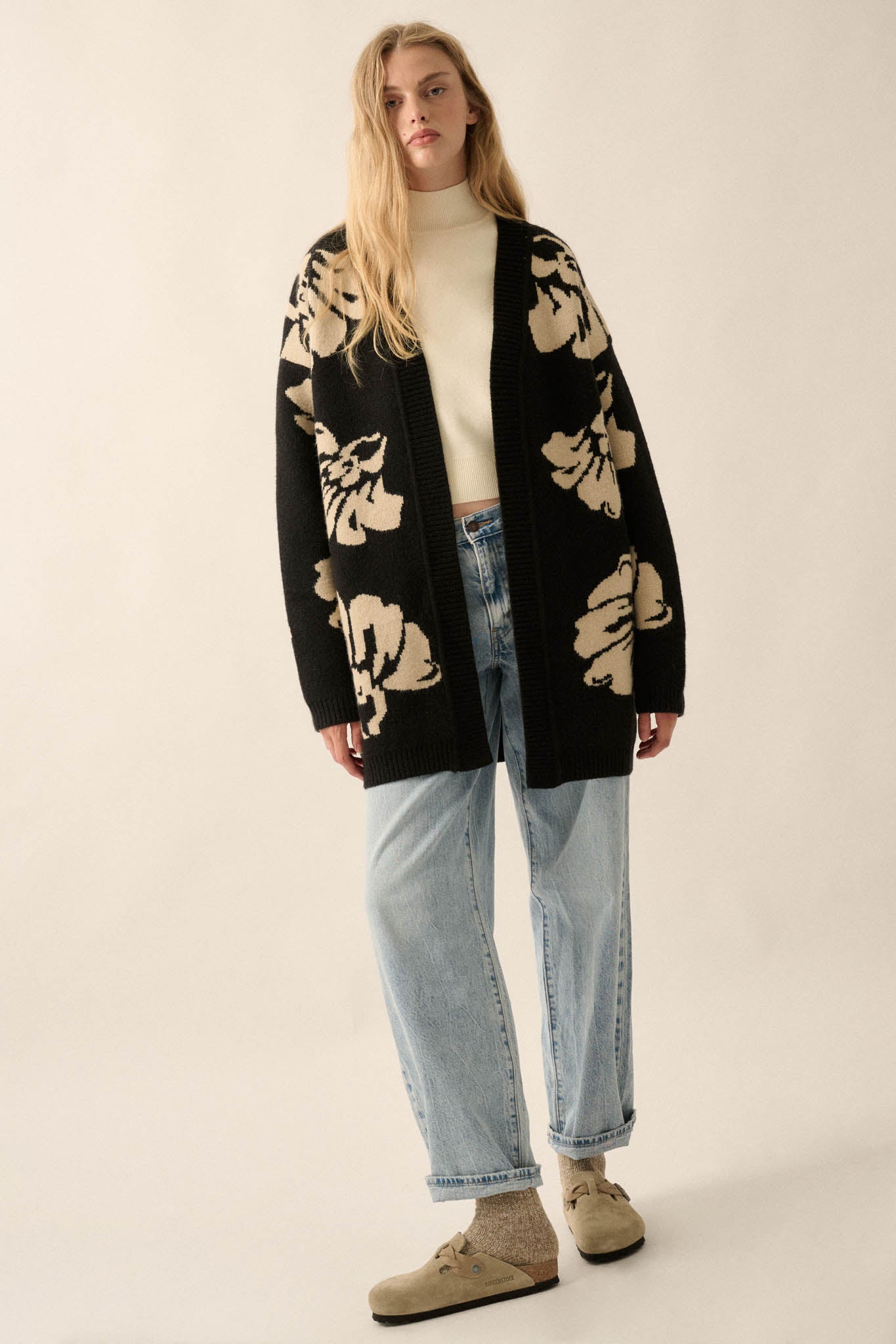 Comfy Blooms Floral Jacquard-Knit Open-Front Cardigan - ShopPromesa