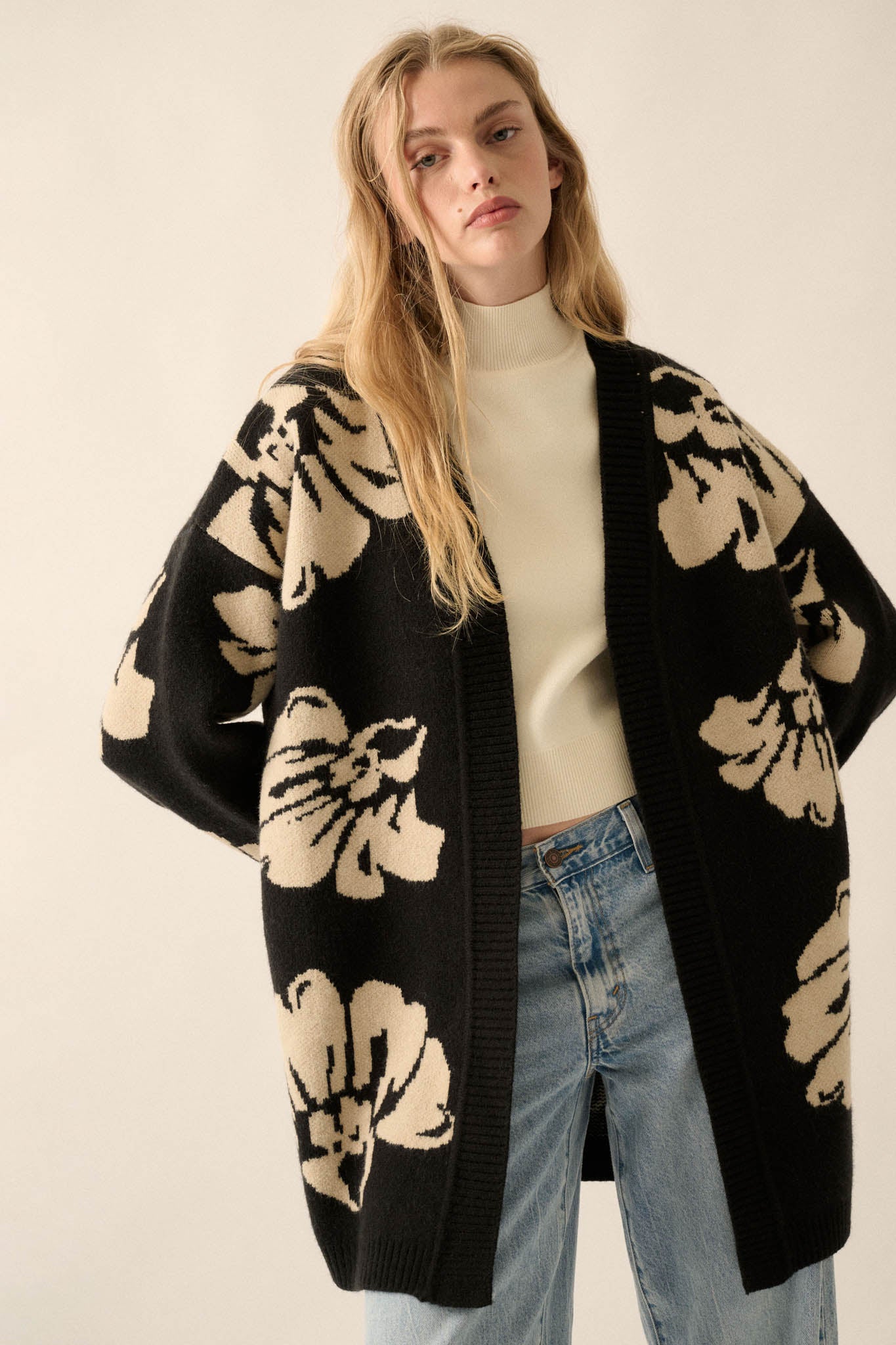 Comfy Blooms Floral Jacquard-Knit Open-Front Cardigan - ShopPromesa