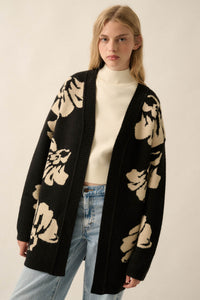 Comfy Blooms Floral Jacquard-Knit Open-Front Cardigan - ShopPromesa
