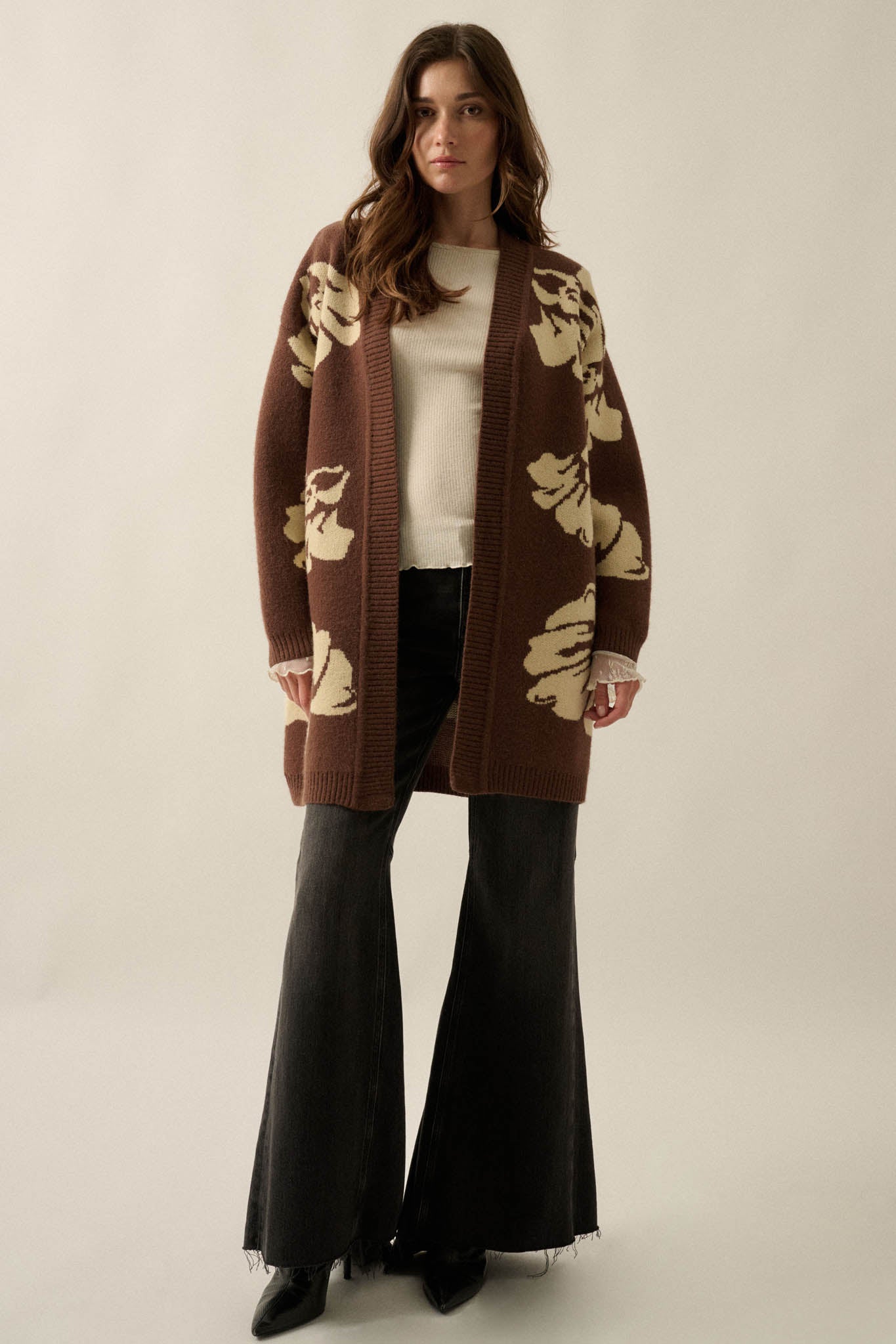 Comfy Blooms Floral Jacquard-Knit Open-Front Cardigan - ShopPromesa