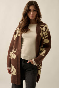 Comfy Blooms Floral Jacquard-Knit Open-Front Cardigan - ShopPromesa