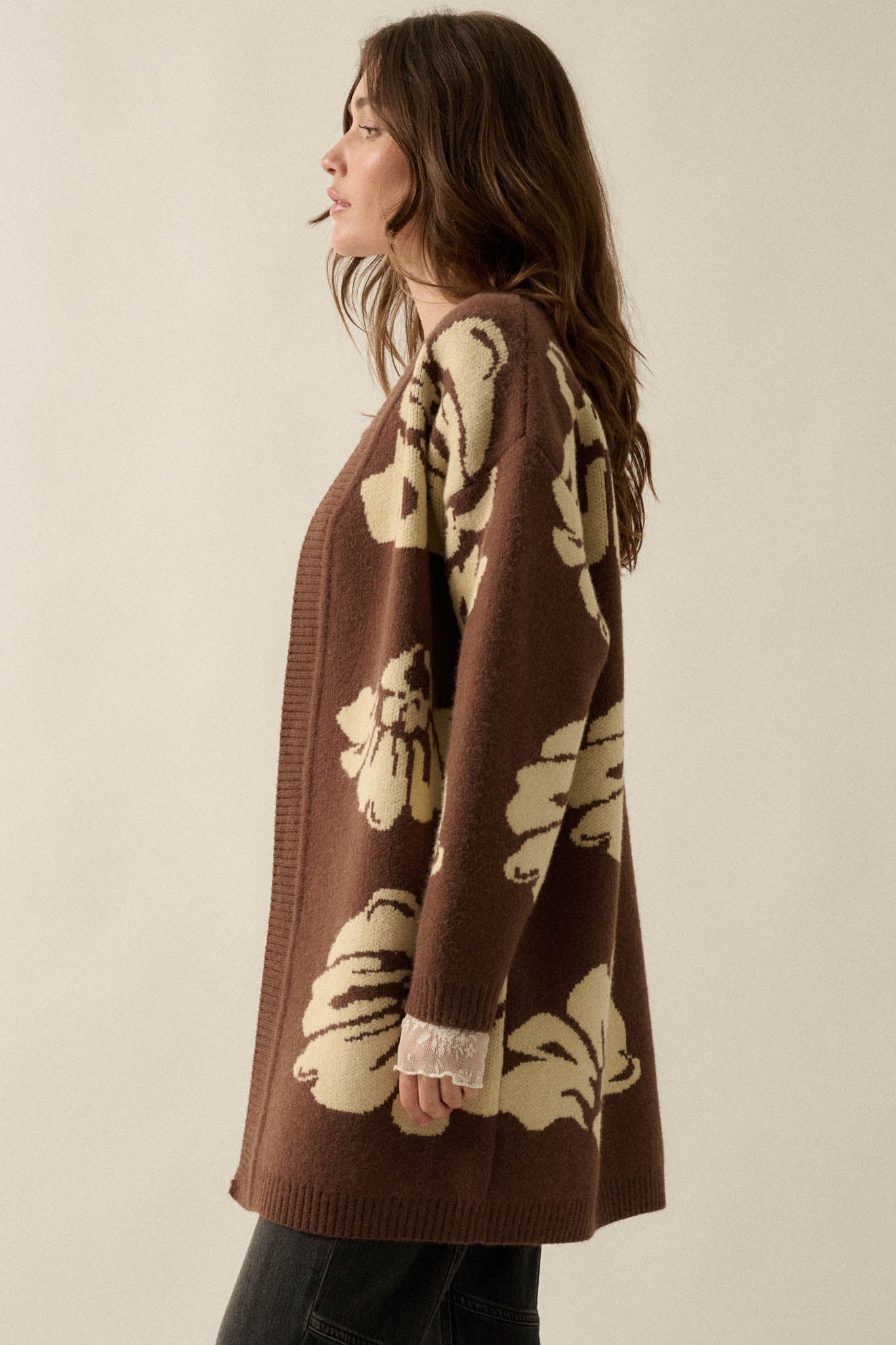Comfy Blooms Floral Jacquard-Knit Open-Front Cardigan - ShopPromesa