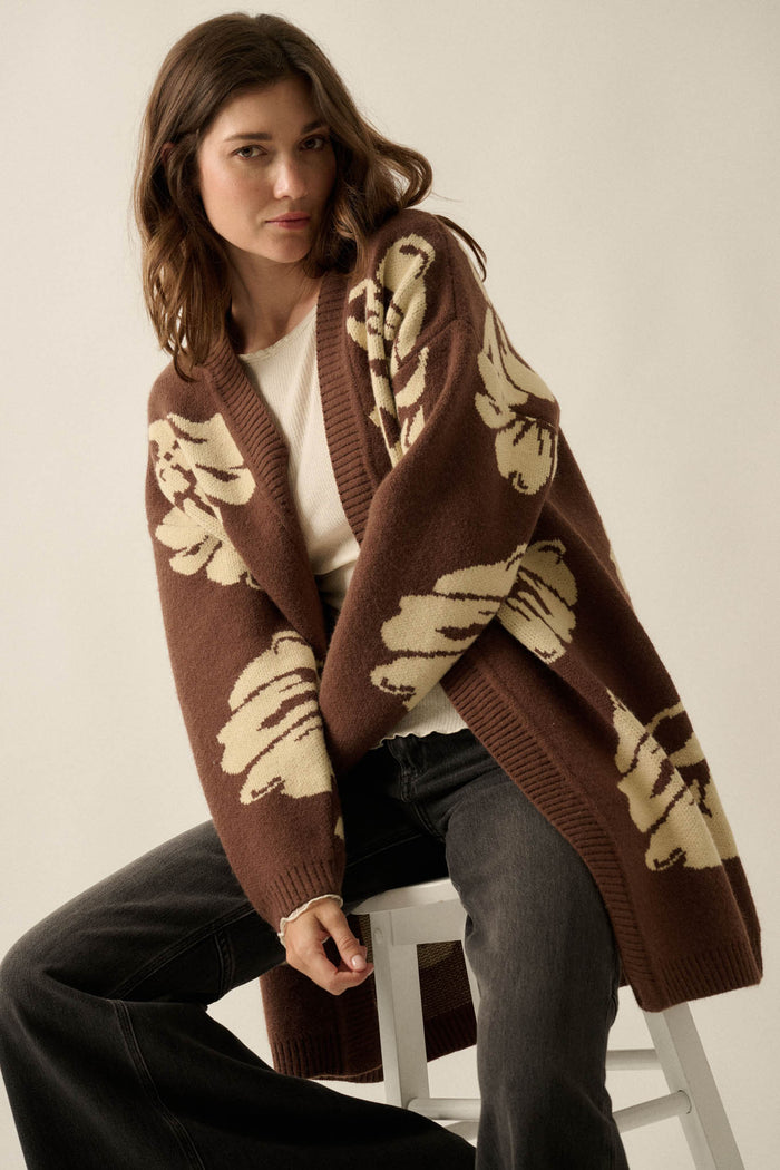 Comfy Blooms Floral Jacquard-Knit Open-Front Cardigan - ShopPromesa