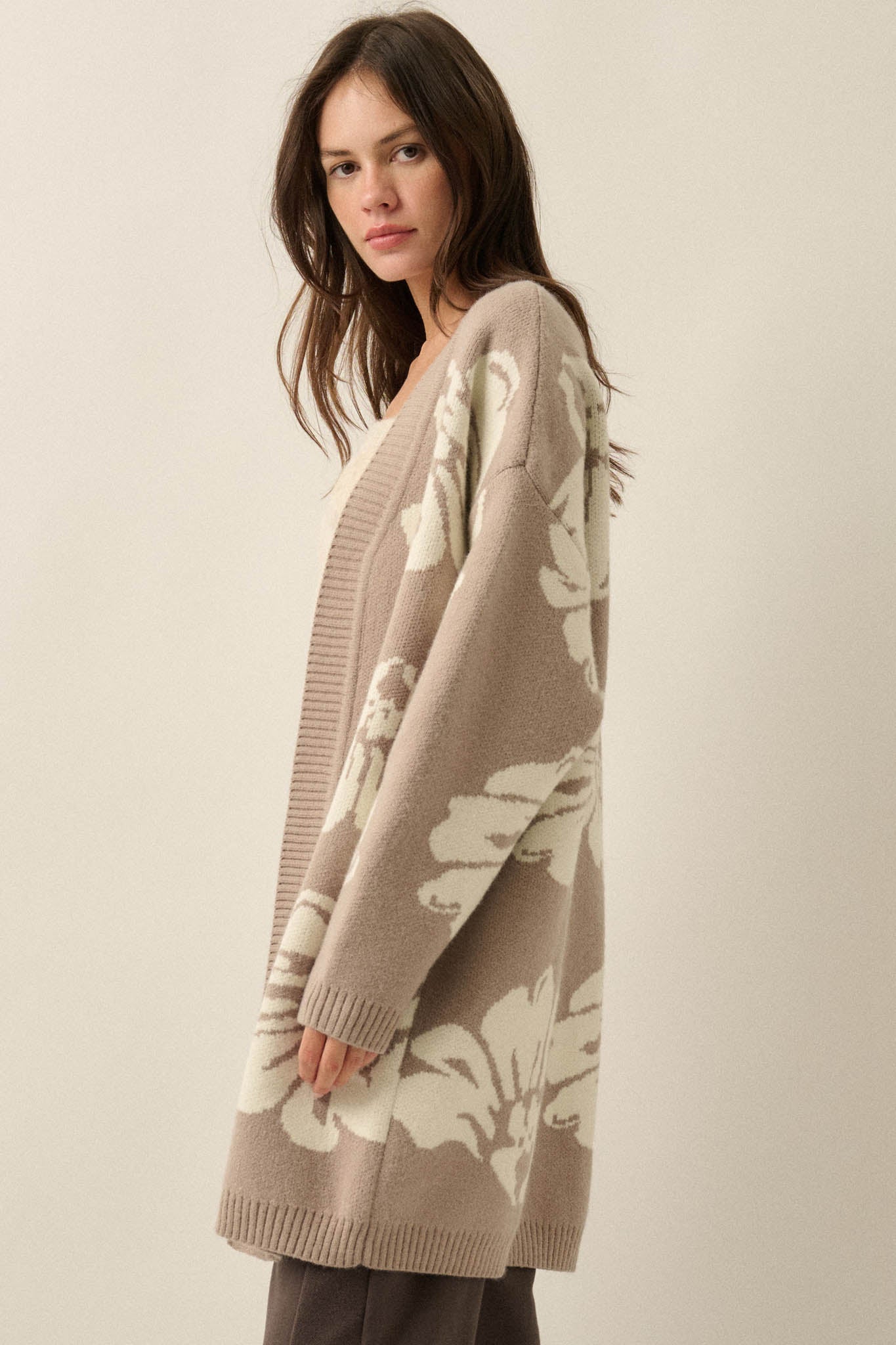 Comfy Blooms Floral Jacquard-Knit Open-Front Cardigan - ShopPromesa