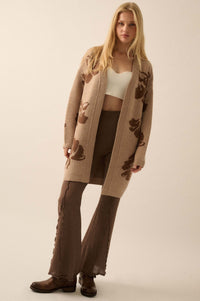 Cozy Blooms Open-Front Floral Jacquard Cardigan - ShopPromesa