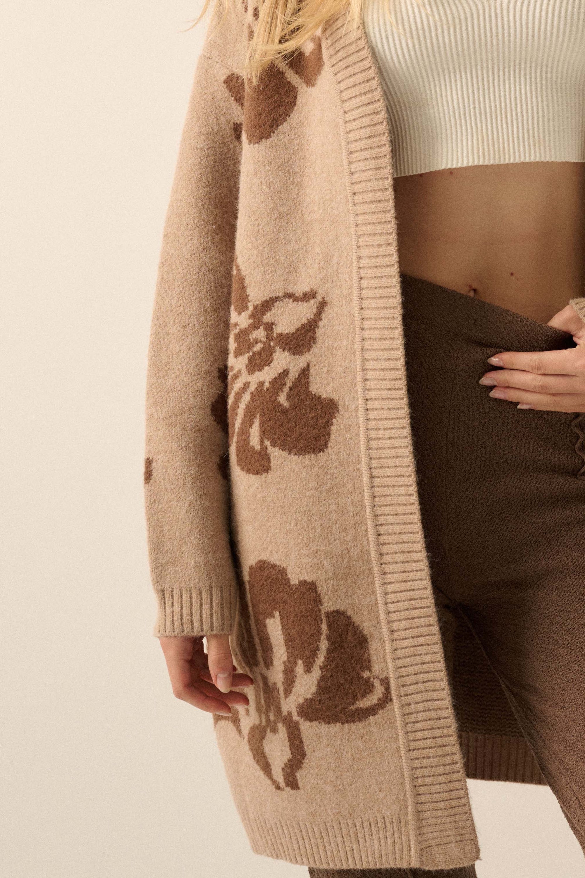 Comfy Blooms Floral Jacquard-Knit Open-Front Cardigan