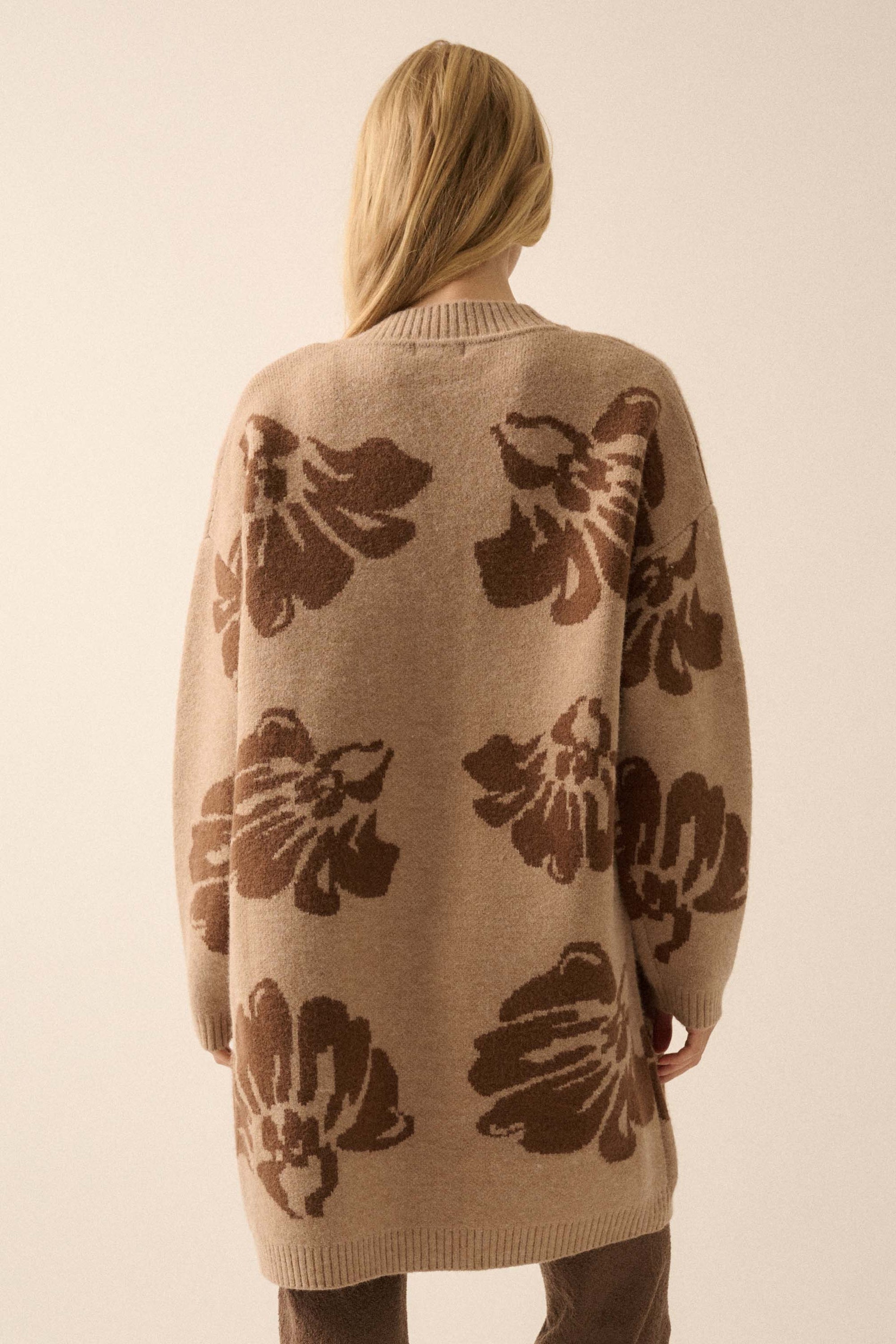 Comfy Blooms Floral Jacquard-Knit Open-Front Cardigan