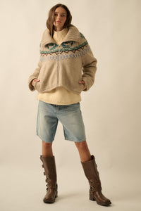 Shetland Skies Faire Isle Zip-Up Sweater Jacket - ShopPromesa
